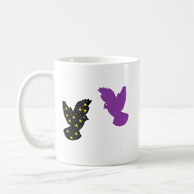 Two Birds Zodiac Mug • Dual Celestial Silhouette Kaffeetasse (Links)