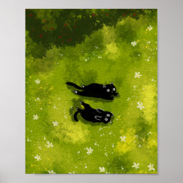 Two Black Cats in a Meadow – Peaceful Watercolor Poster
