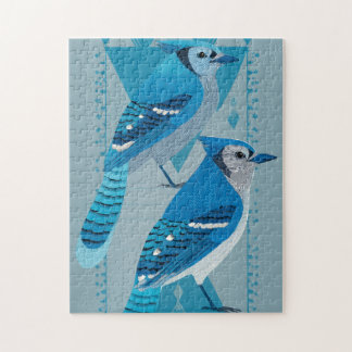 Two blue jays with geometric background