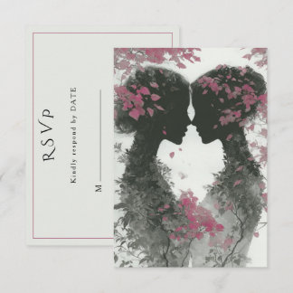 Two Brides Hand Drawn Pencil Illustration   RSVP Karte