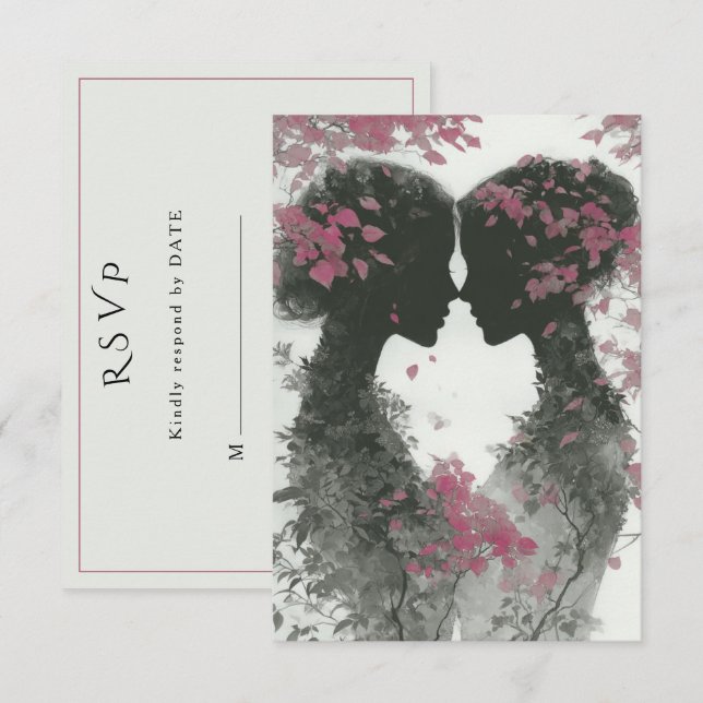 Two Brides Hand Drawn Pencil Illustration   RSVP Karte (Vorne/Hinten)