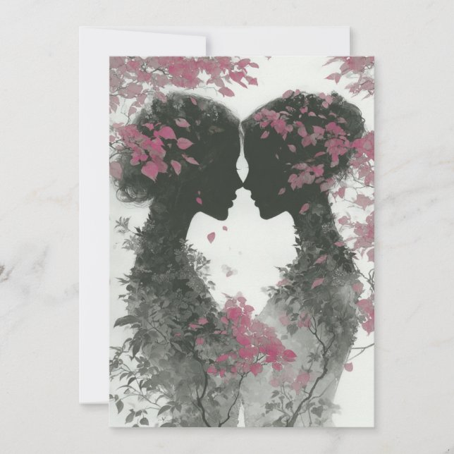 Two Brides Hand Drawn Pencil Pink Black Einladung (Vorderseite)