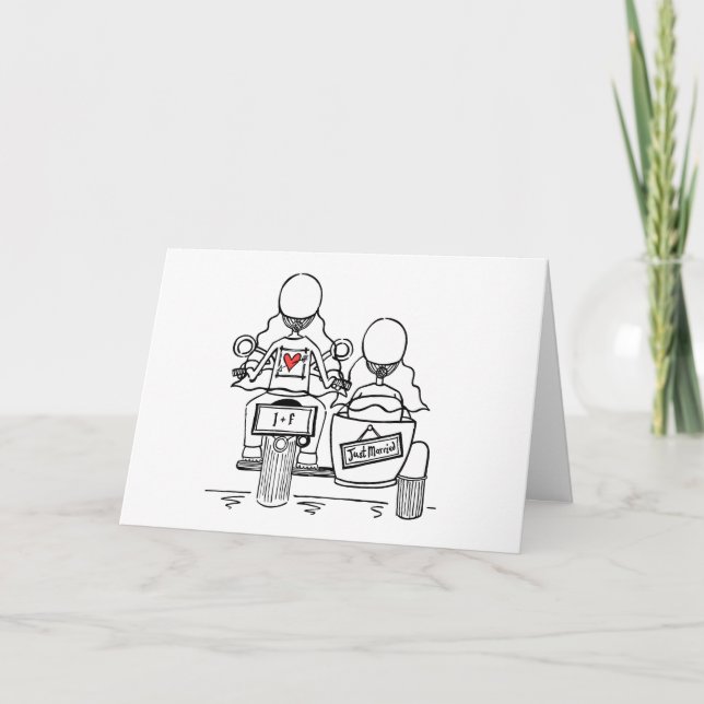 Two Brides Motorbike and Sidecar Wedding Karte (Vorderseite)
