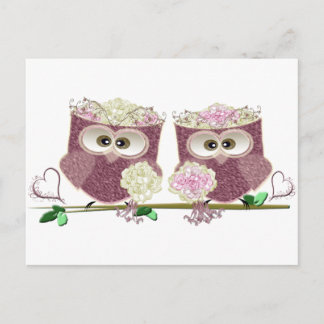 Two Brides Wedding Owls Art Geschenke Postkarte
