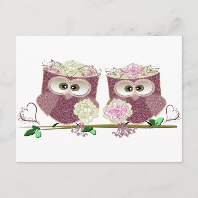 Two Brides Wedding Owls Art Geschenke Postkarte (Vorderseite)