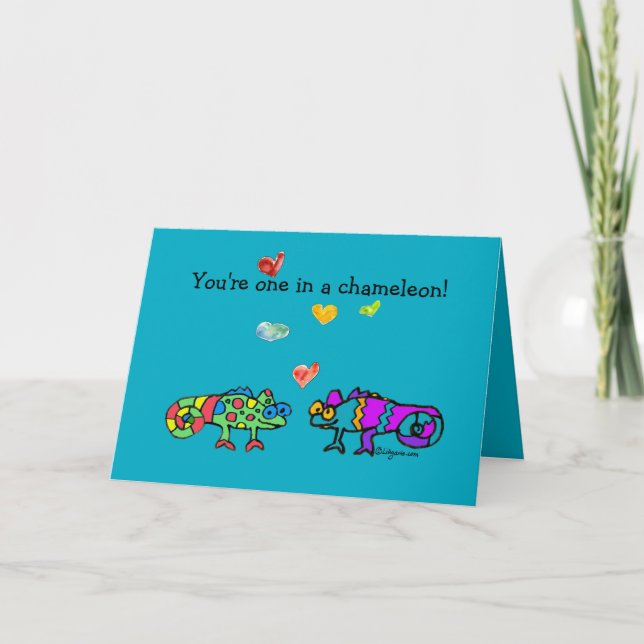 Two Cartoon Chameleon Blue Valentine Card Karte (Vorderseite)