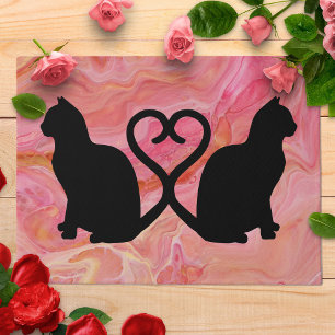 Two Cats Heart Tails on Pink Marble Fußmatte
