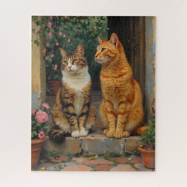 Two charming cats sitting on steps (Vertikal)