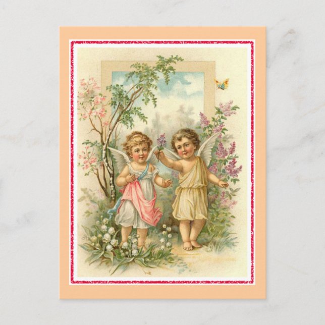 "Two Cherubs in a Garden" Vintag Postkarte (Vorderseite)