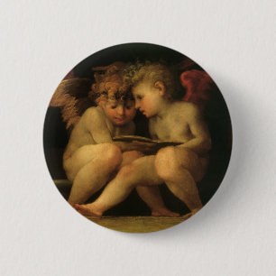 Two Cherubs Reading by Rosso Fiorentino, Angels Button