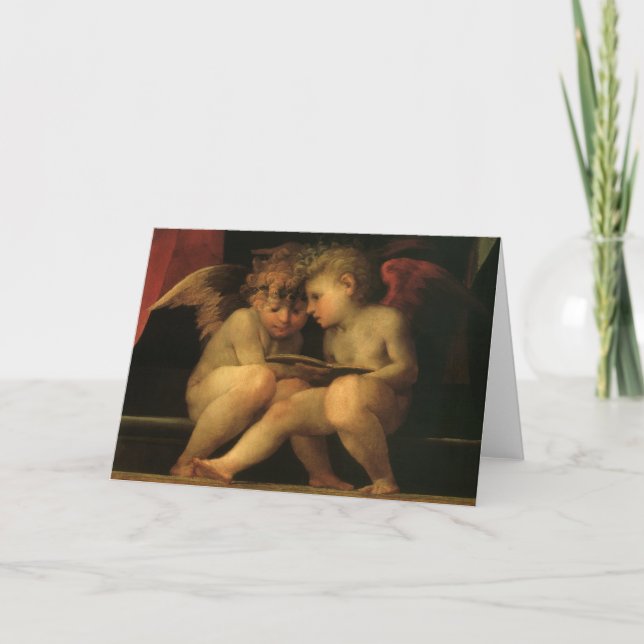 Two Cherubs Reading by Rosso Fiorentino, Angels Karte (Vorderseite)