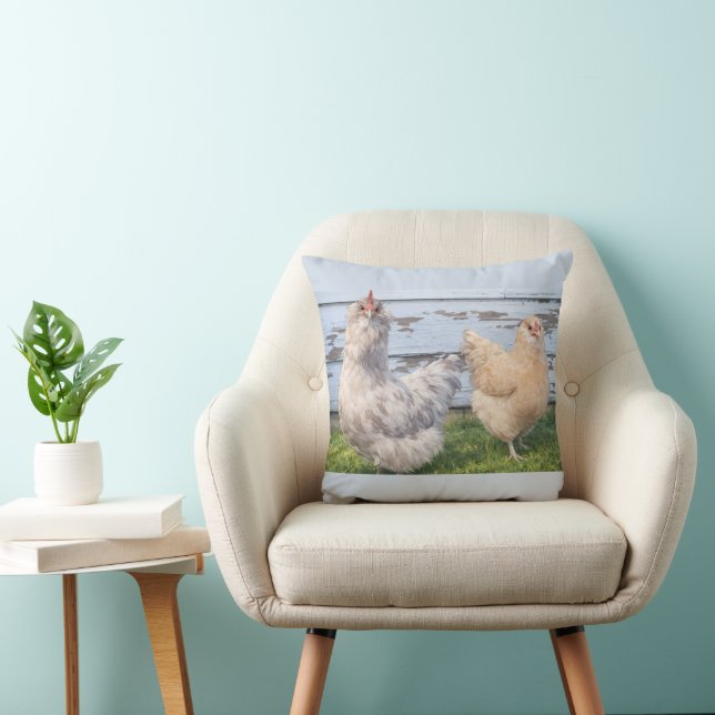 Two Chickens Farmhouse Kitchen Country Pillow Kissen (Stuhl )