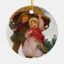 Two children in the snow by Frederick Morgan Keramik Ornament