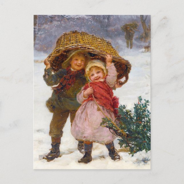 Two children in the snow by Frederick Morgan Postkarte (Vorderseite)