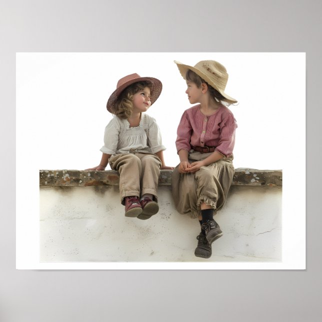Two Children Sitting on a Wall Poster (Vorne)
