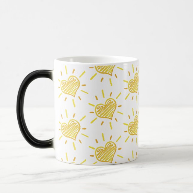 Two-colour coffee mug with hearts design. verwandlungstasse (Links)