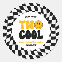 Two Cool Happy Retro Second 2nd Birthday Party Runder Aufkleber