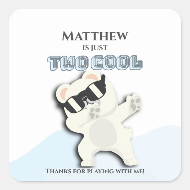 Two Cool Winter Polar Bear dabbing 2nd bday Quadratischer Aufkleber (Vorderseite)