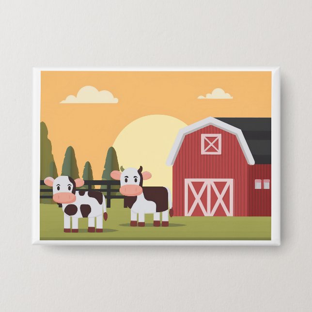 Two Cows and a Red Barn at Sunrise Button (Vorderseite)