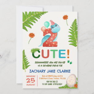Two Cute, Dinosar 2e invitation d'anniversaire
