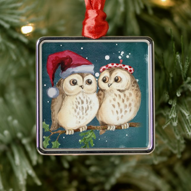 Two cute drawn Owls Ornament Aus Metall (Baum)