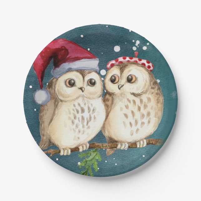 Two cute drawn Owls Pappteller (Vorderseite)