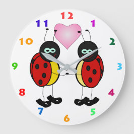 TWO CUTE LADYBIRDS AND PINK HEART FOR KIDS GROßE WANDUHR