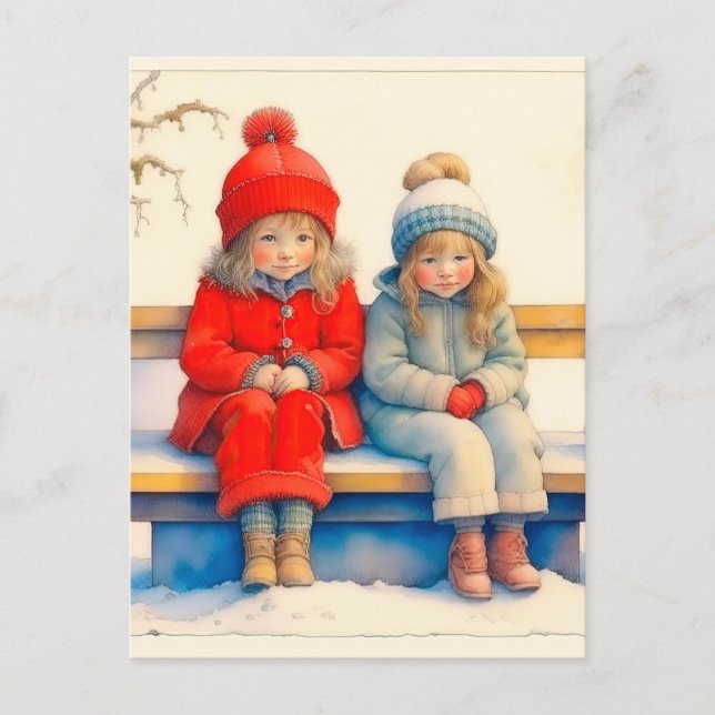 Two Cute Little Children Chritmas  Postkarte (Vorderseite)