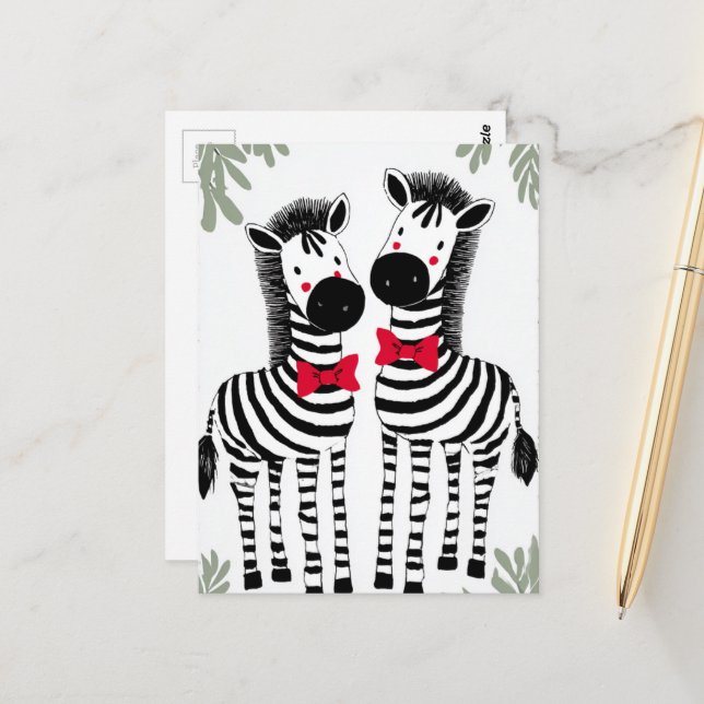 Two Cute Zebras Postkarte (Vorderseite/Rückseite Beispiel)