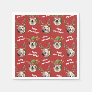 Two Dog Foto Elf & Reindeer Antler Hat Weihnachten Serviette