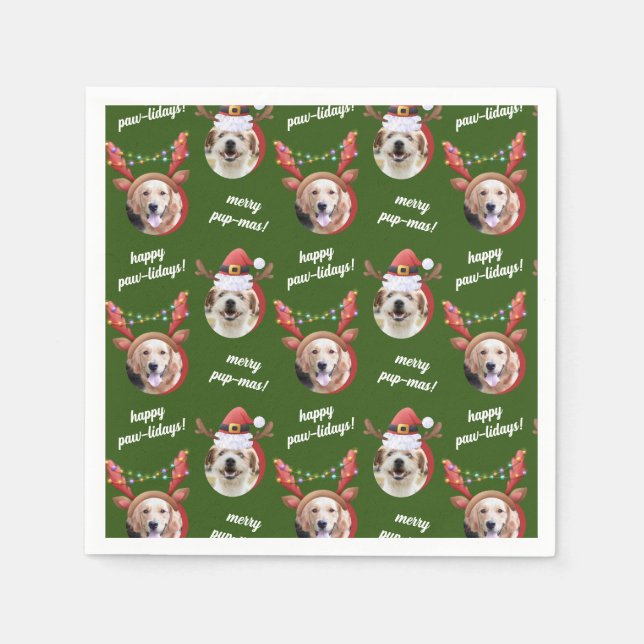 Two Dog Foto Santa Reindeer Antler Hat Weihnachten Serviette (Vorderseite)