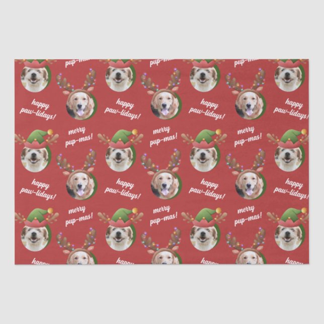 Two Dog Photo Reindeer Antler Merry Christmas Red Seidenpapier (Vorderseite)
