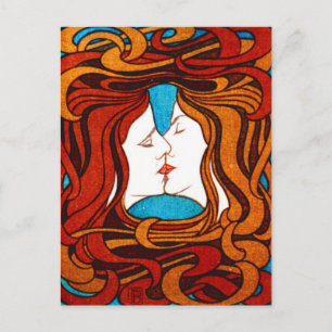 "Two Faces Kissing with Hair" um 1898 Postkarte