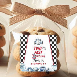 Two Fast 2nd birthday Boy Racing Thank You  Quadratischer Aufkleber