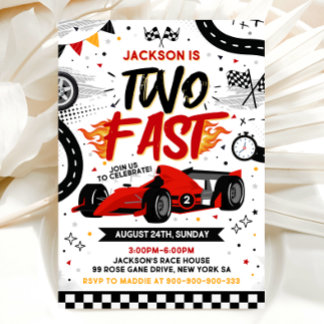 Two Fast Birthday Invitation, Race Car Invitation