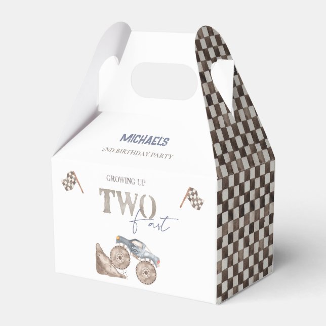 TWO Fast Monster Truck Birthday Favor Box Geschenkschachtel (Rückseite)