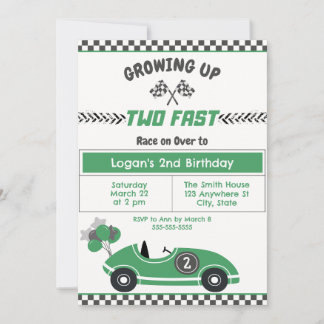 "Two Fast" Race Car 2. Geburtstag Party Einladung