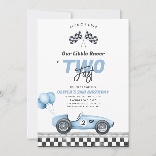 Two Fast Race Car Boy 2nd Birthday Invitation (Devant)