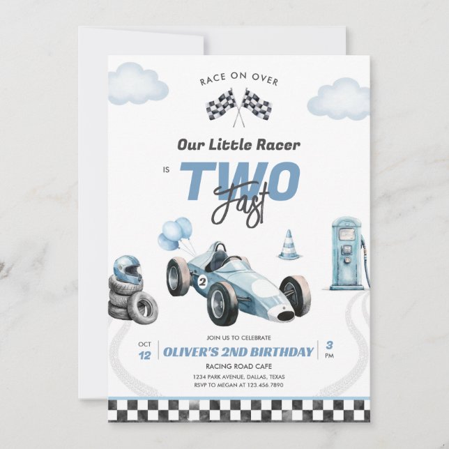Two Fast Race Car Boy 2nd Birthday Invitation (Devant)