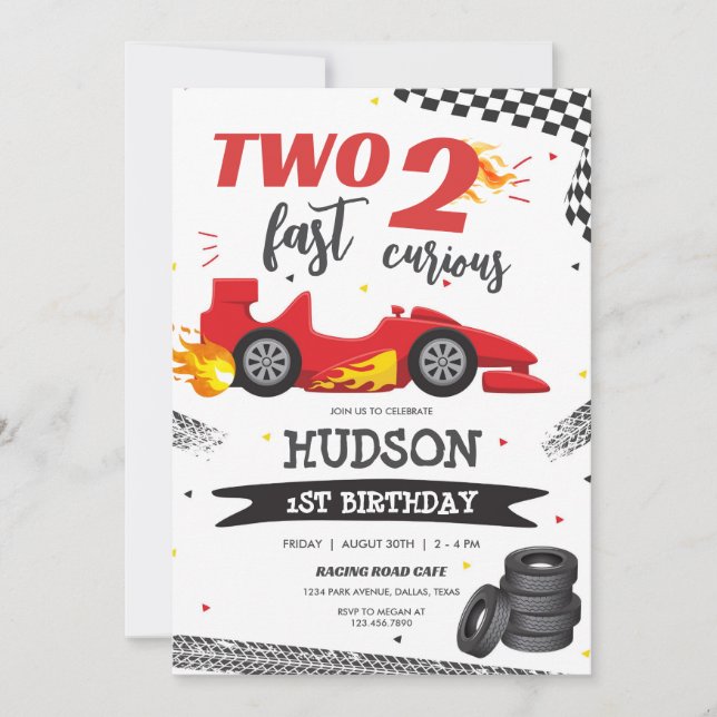 Two Fast Race Car Boy 2nd Birthday Invitation (Devant)