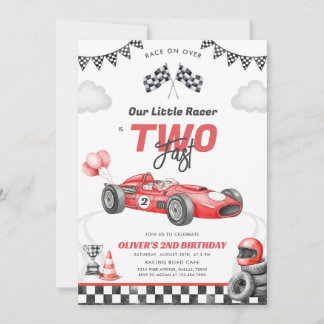 Two Fast Race Car Boy 2nd Birthday Invitation Einladung