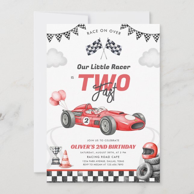 Two Fast Race Car Boy 2nd Birthday Invitation Einladung (Vorderseite)
