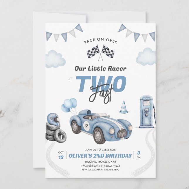 Two Fast Race Car Boy 2nd Birthday Invitation Einladung (Vorderseite)