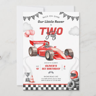 Two Fast Race Car Boy 2nd Birthday Invitation Einladung