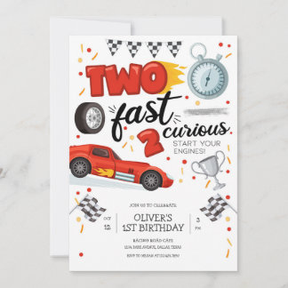 Two Fast Race Car Boy 2nd Birthday Invitation Einladung