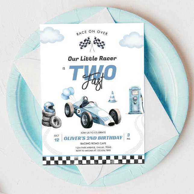 Two Fast Race Car Boy 2nd Birthday Invitation Einladung (Von Creator hochgeladen)