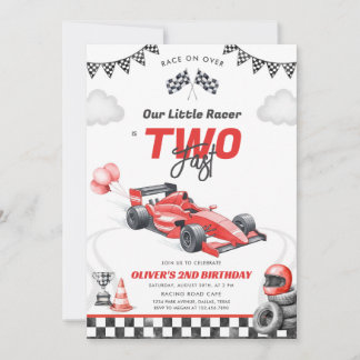 Two Fast Race Car Boy 2nd Birthday Invitation Einladung