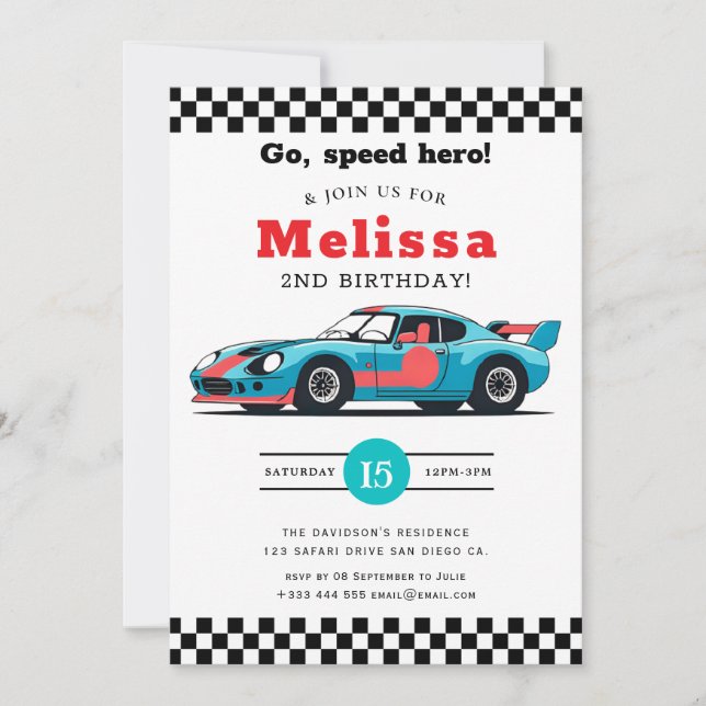 Two Fast Race Car Boy 2nd Birthday Party  Einladung (Vorderseite)