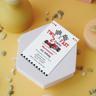 Two fast race car boy 2nd birthday party   einladung