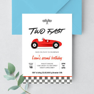 TWO Fast Vintage Race Car Invitation 2e Anniversai